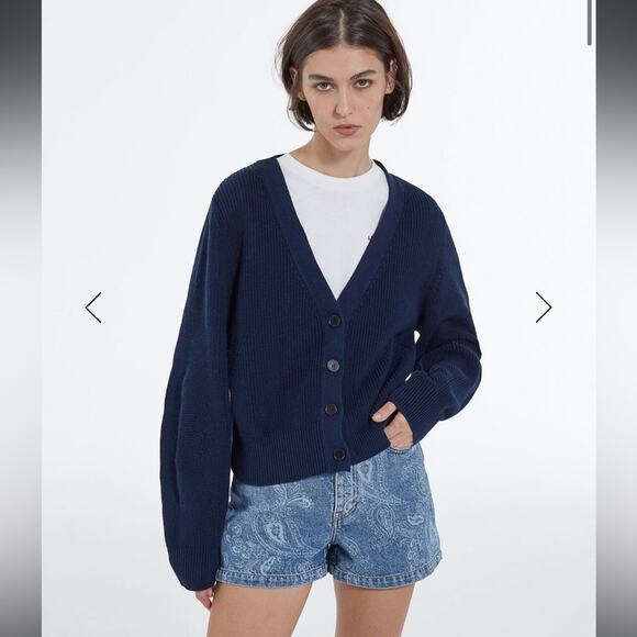The Kooples Dark Navy Blue Court Bleu Marine Long Sleeve Cardigan Sz 2‎ (M) NEW - Picture 1 of 10